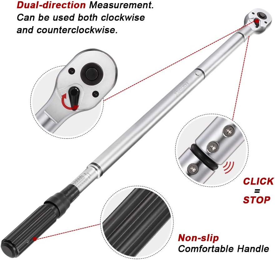 1-Inch Drive Click Torque Wrench, Dual-Scale Adjustable Torque Wrench Set with a Hex Key 200-1000ft.lb / 271-1356.7Nm - Image 11