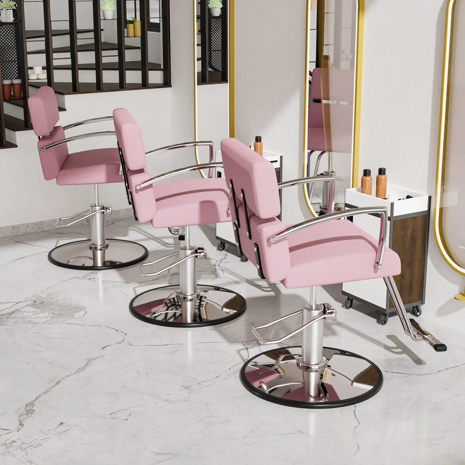 OmySalon Salon Chair With Hydraulic Pump, Pink, 360 Degree Swivel - Image 2