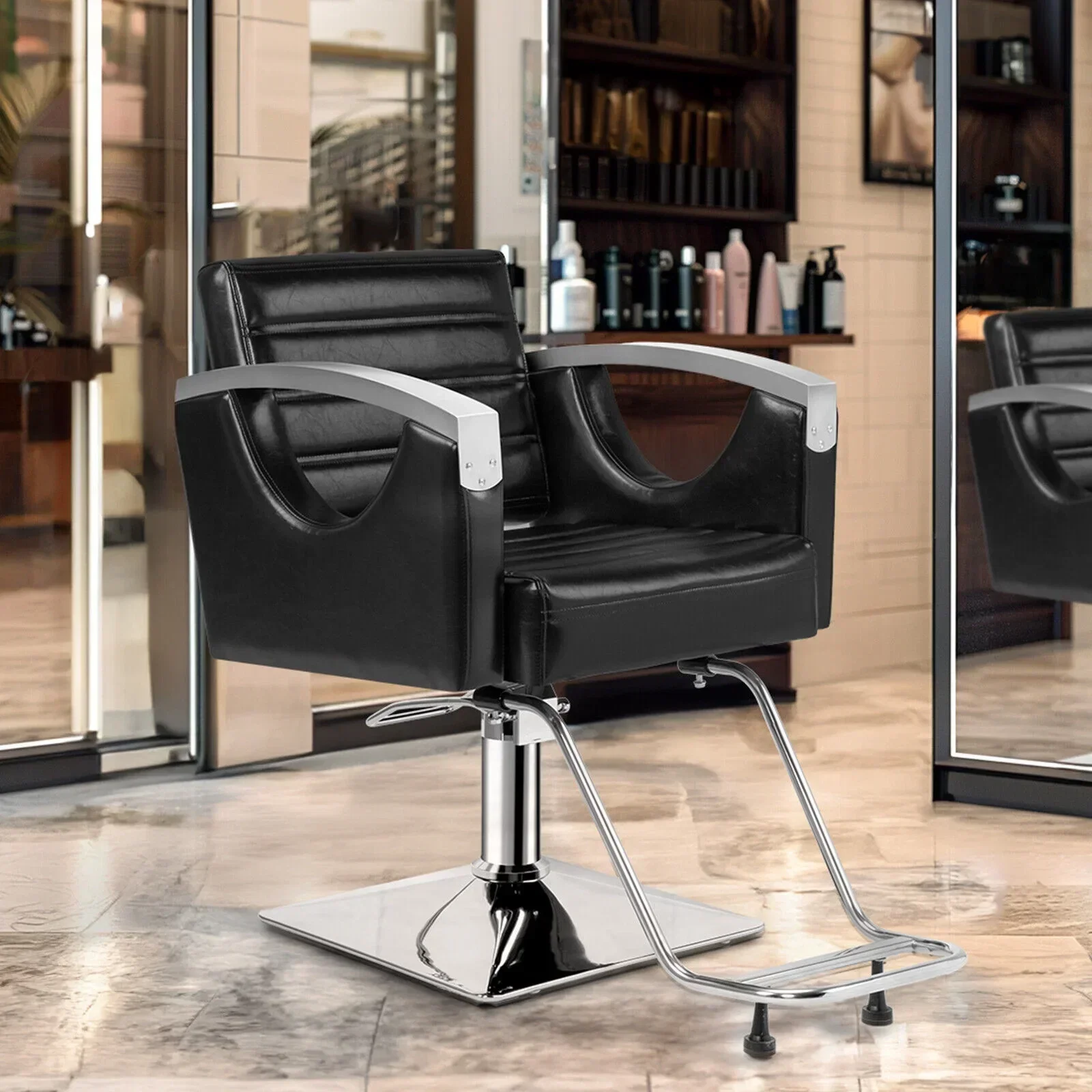 OmySalon Hydraulic Barber Chair With Stainless Steel Armrests, Brown Or Black - Image 12