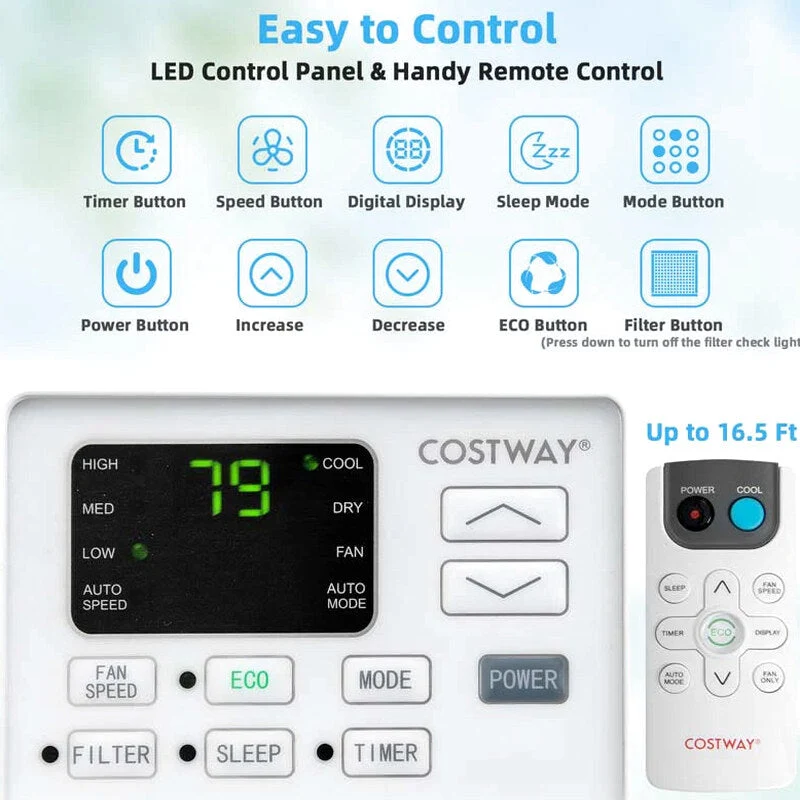 10000 BTU Quiet Window Air Conditioner With Remote, Eco Mode And Dehumidifier - Image 5