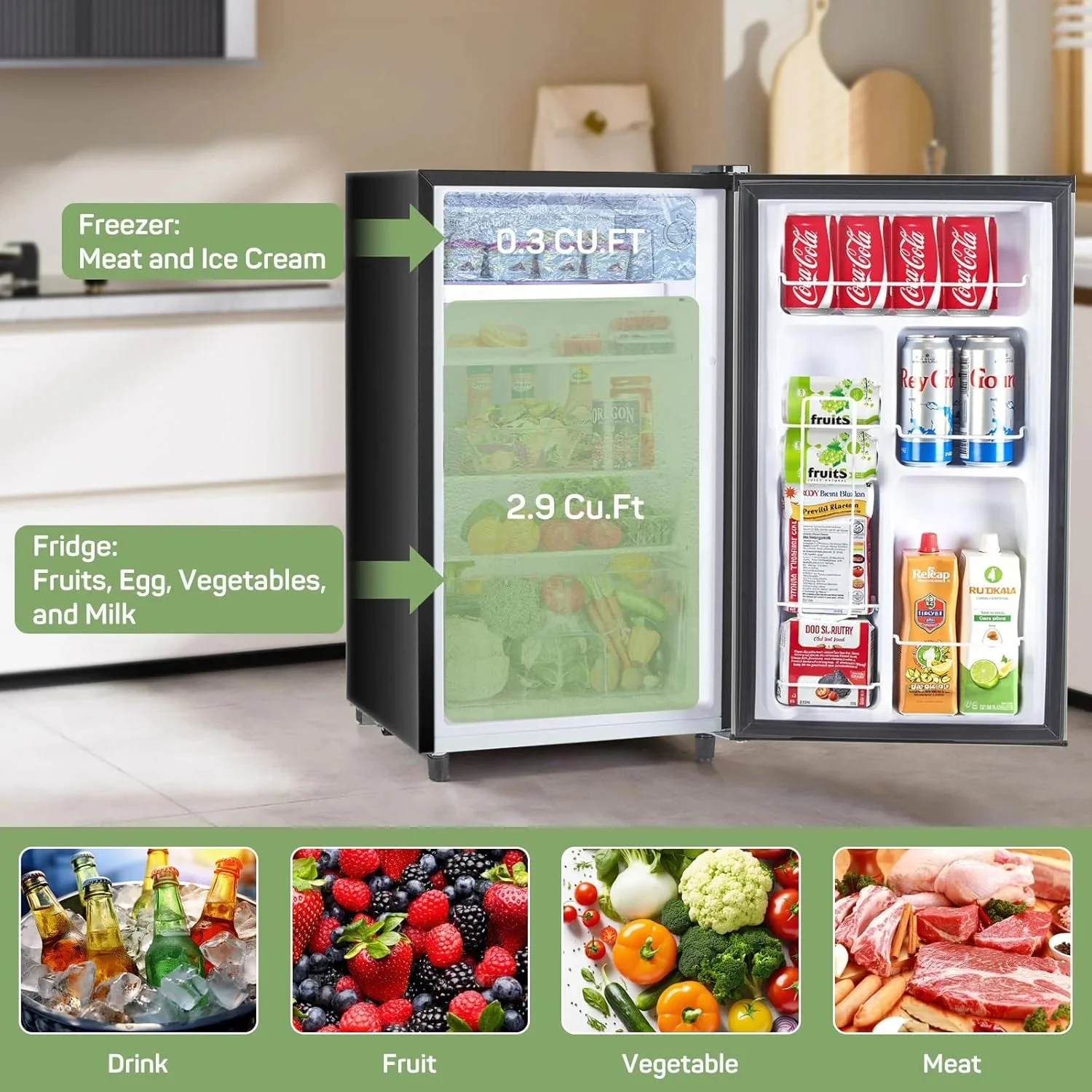 Mini Refrigerator With Internal Freezer, 3.2 Cu. Ft, Black, 17.5 x 17.7 x 31.5 in - Image 6