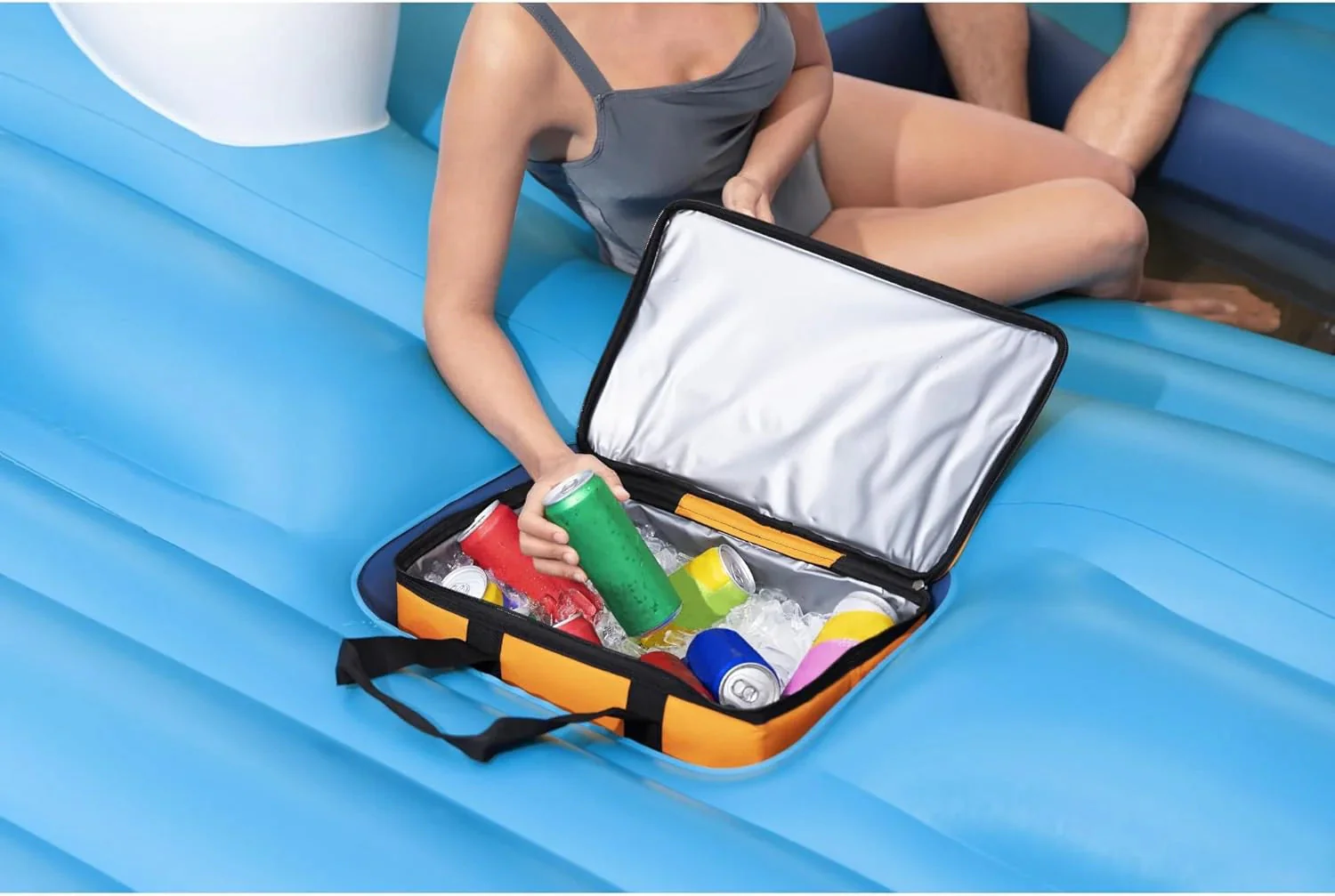 Tropical Breeze 6 Person Inflatable Party Island Large Relaxing Water Float with Detachable Sunshade and Cooler Bag - Image 6
