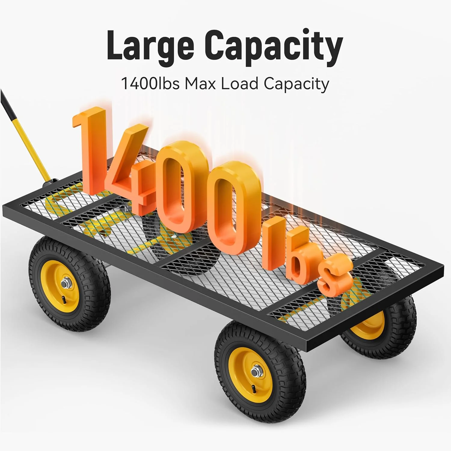 Steel Garden Cart 2-in-1 1400 lbs Heavy Duty Utility Wagon with Removable Mesh Sides to Convert into Flatbed 240?? U-Turn 13" Pneumatic Tires Garden Wagon for Farm Yard Lawn Garden Camping - Image 8