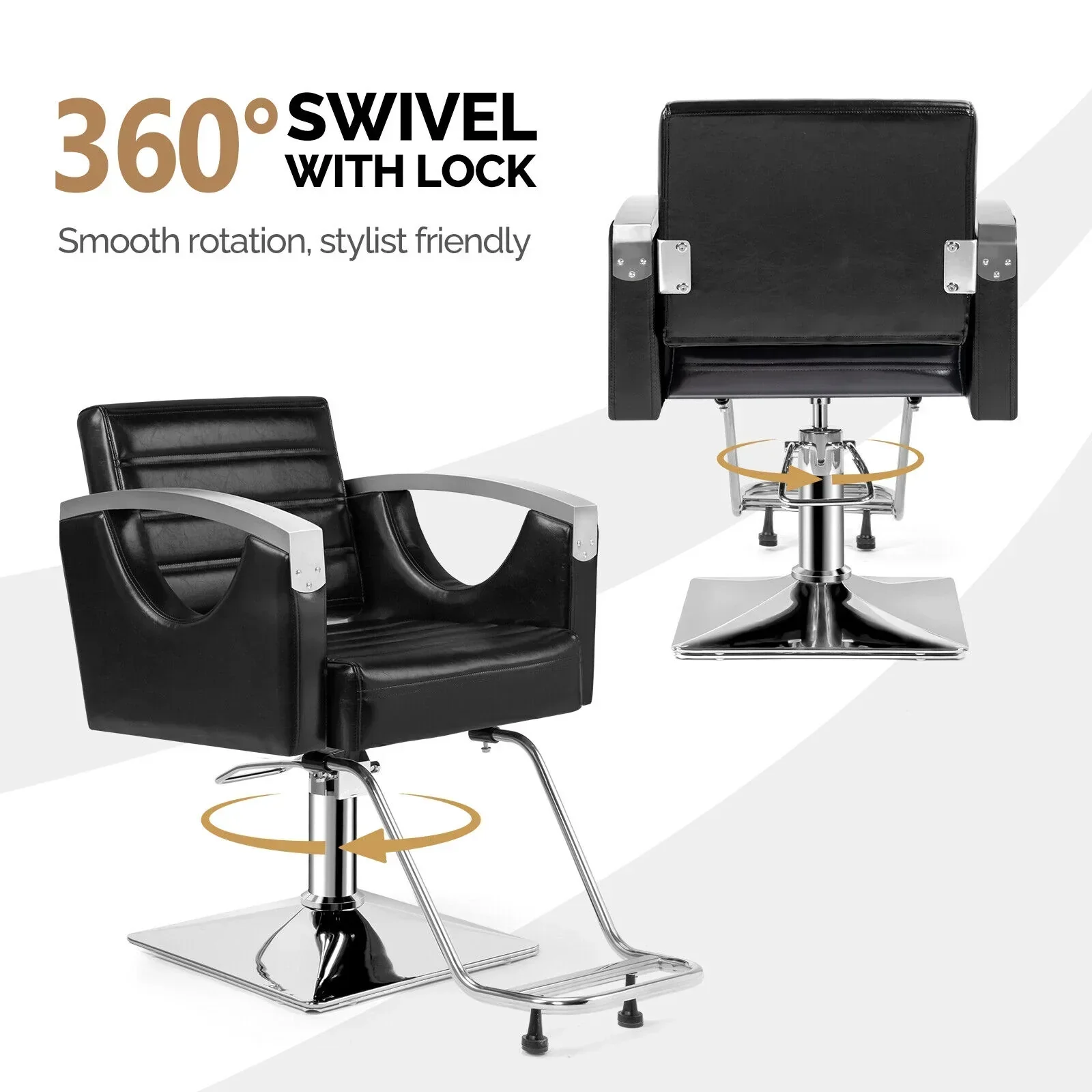 OmySalon Hydraulic Barber Chair With Stainless Steel Armrests, Brown Or Black - Image 11