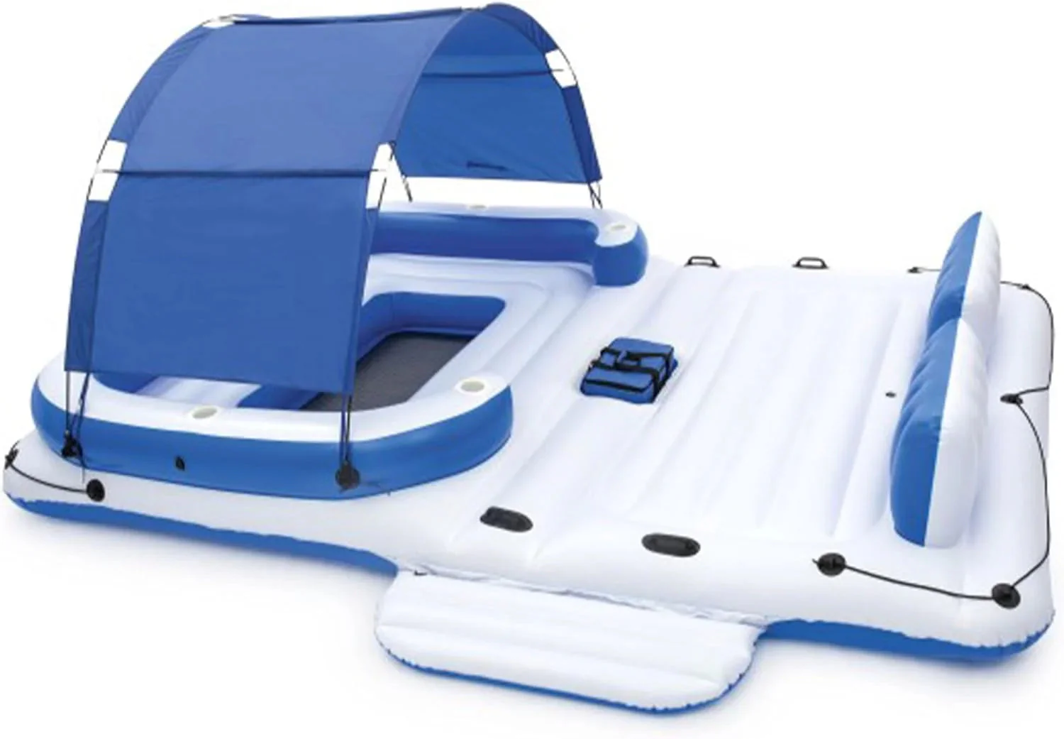 Tropical Breeze 6 Person Inflatable Party Island Large Relaxing Water Float with Detachable Sunshade and Cooler Bag - Image 17