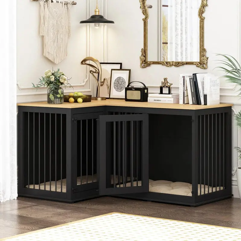 L-Shaped Corner Dog Crate Furniture For 2 Dogs, 58.7 x 41.1 - Image 3