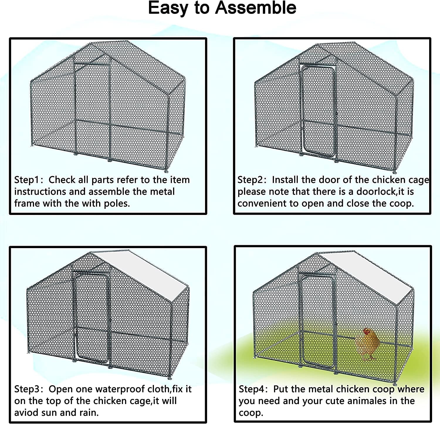 Phonjoroo Metal Chicken Coop With Run Cover, 10 ft L x 6.6 ft W x 6.6 ft H (79.2 in H x 79.2 in W x 120 in D) - Image 7