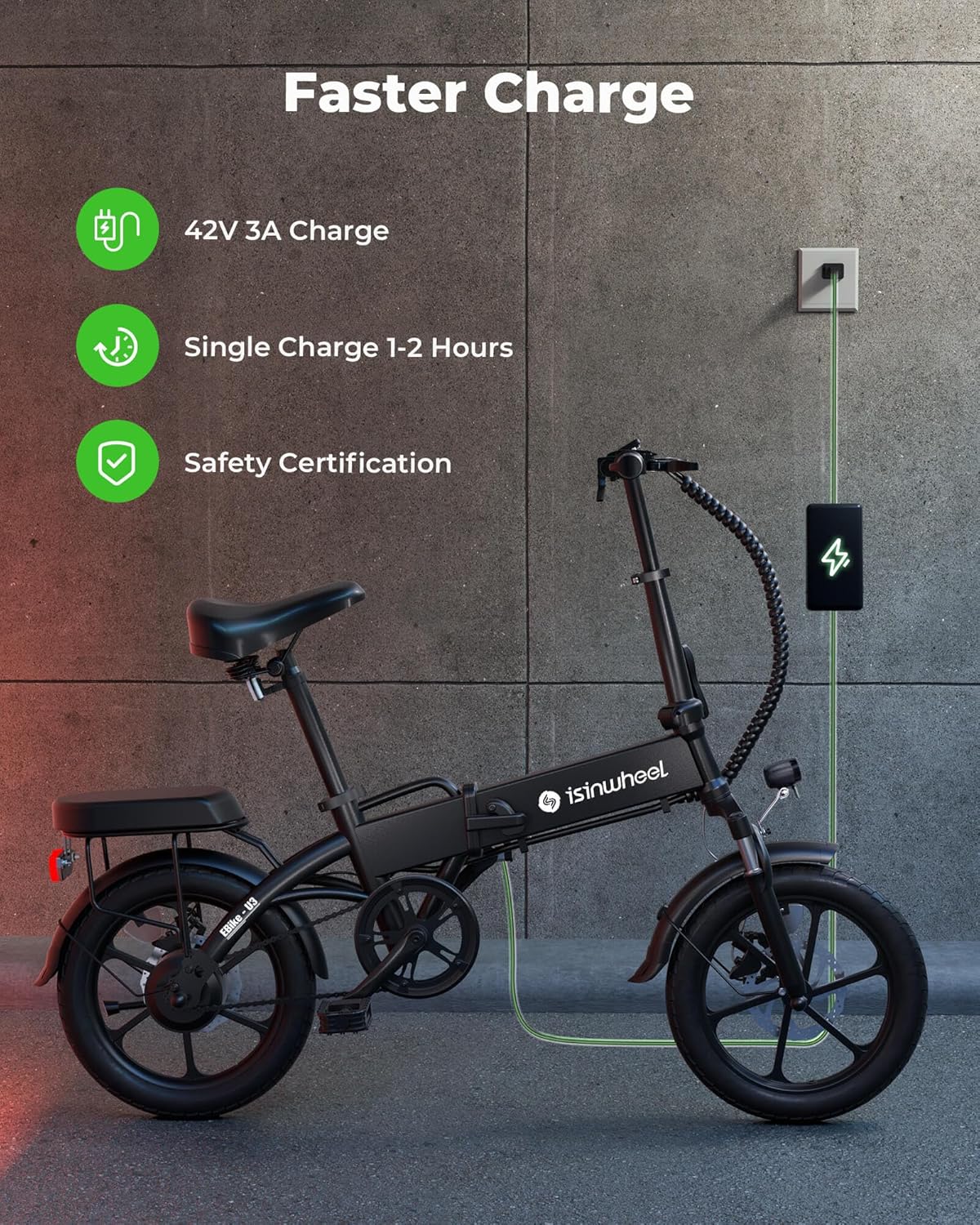 Electric Bike for Adults 500W Motor, 20 mph Folding Ebike, 14"/16"/20" Adults Electric Bicycles with Smart Uphill, 280.8Wh Battery, 25 Miles PAS Range, Mini E Bikes for Adults and Teens-isinwheel - Image 6