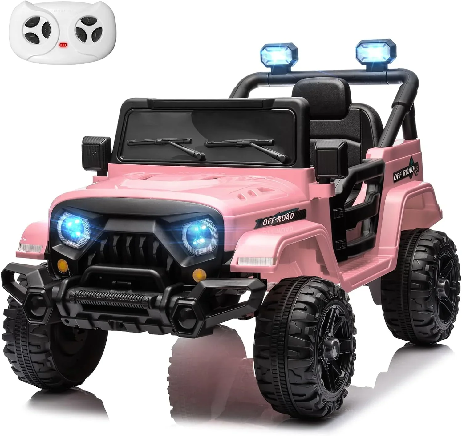 12V Kids Electric Ride on Truck Car Remote Control, Twin 35W Motors 3.5MPH Max Speed, Bluetooth USB Music Player, 4 Wheels Suspension LED Lights Safety Belt, Gift for Boy & Girl-Rosy - Image 3