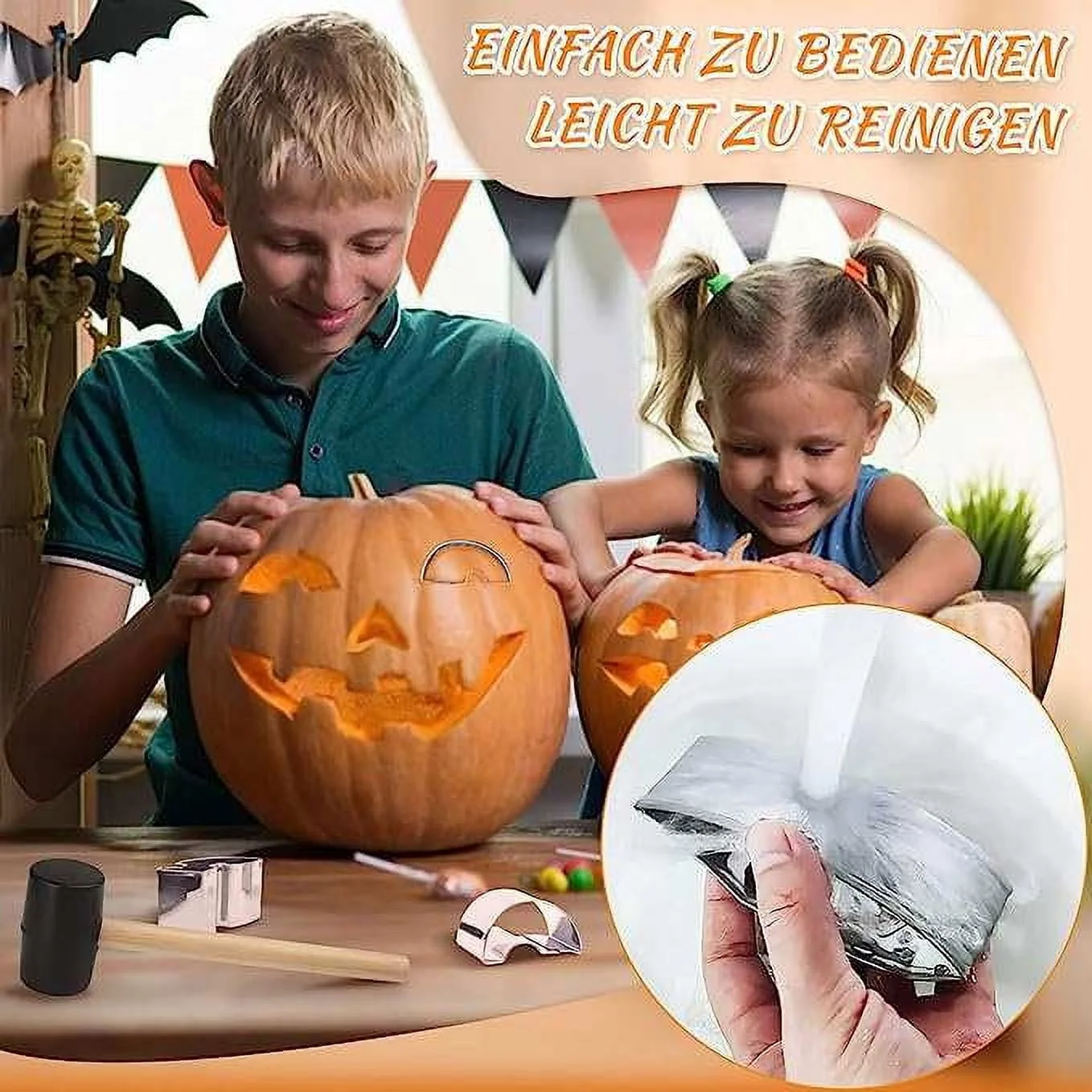 15 Pieces Halloween Pumpkin Carving Kit + Hammer, Professional Stainless Steel Carving Punchers Tools Set, Pumpkin Cutting Sculpting Tool for Halloween Decoration Jack-O-Lanterns - Image 6