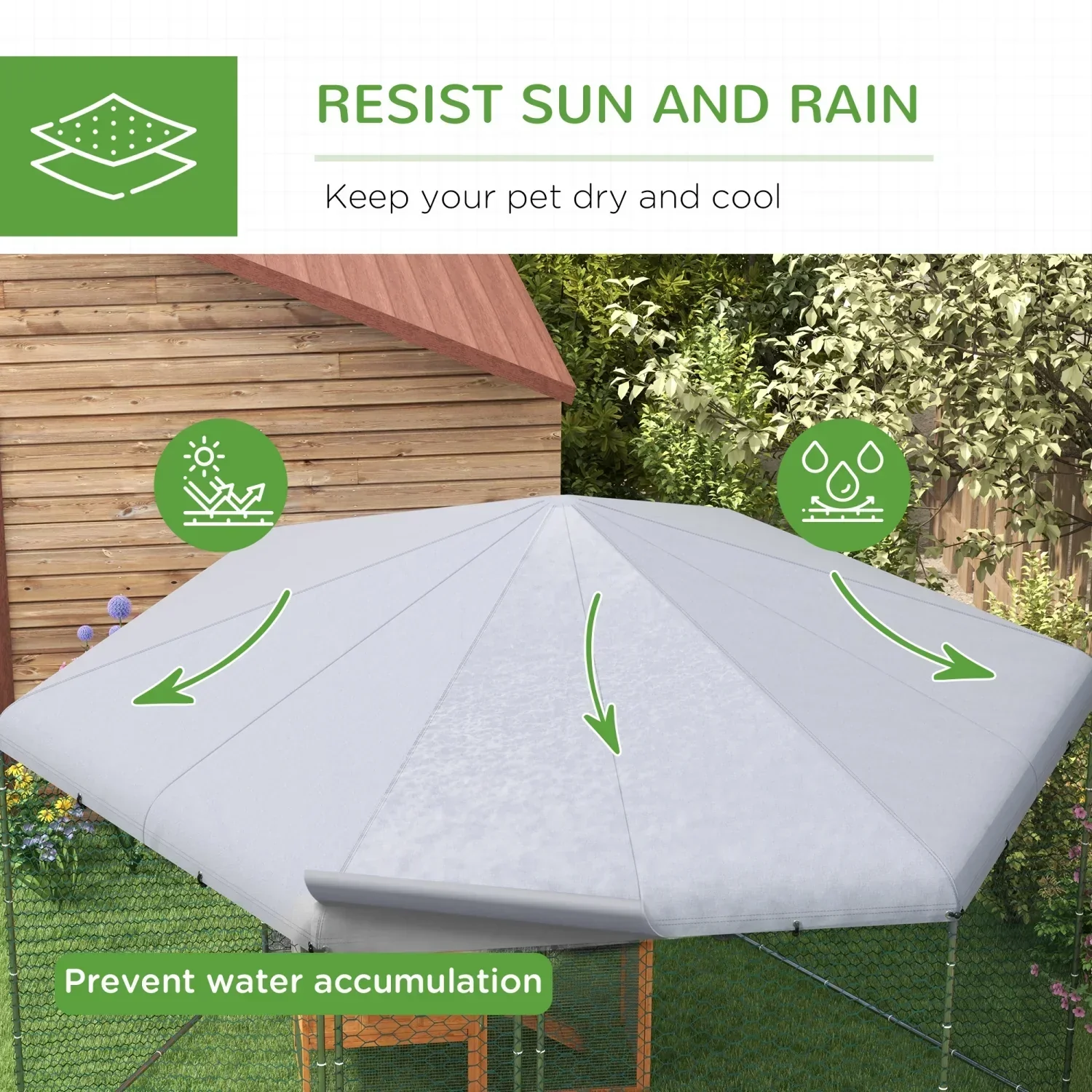 PawHut Large Metal Coop Run With Waterproof Anti-UV Cover, 13 ft x 11.4 ft x 8.6 ft - Image 4