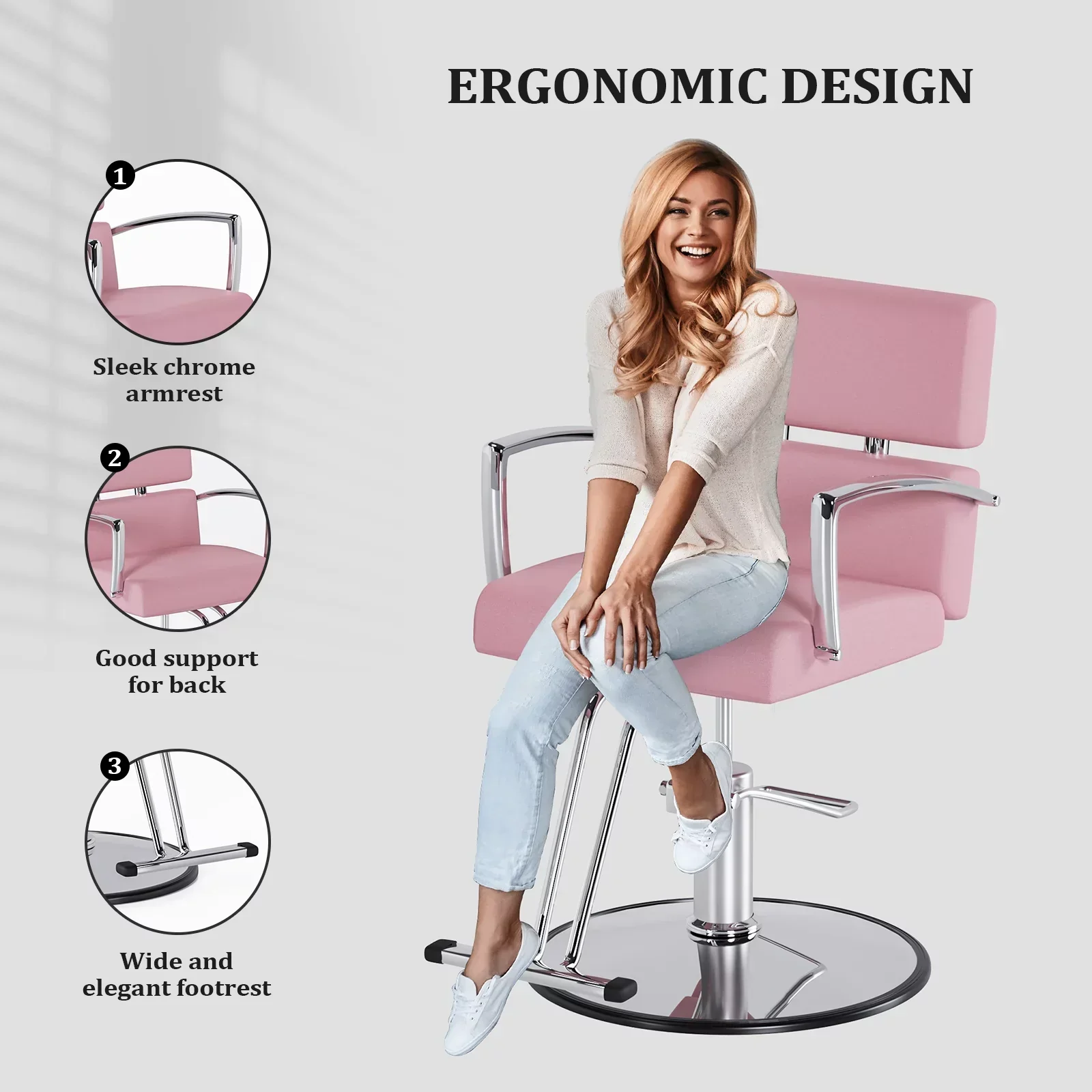 OmySalon Salon Chair With Hydraulic Pump, Pink, 360 Degree Swivel - Image 6