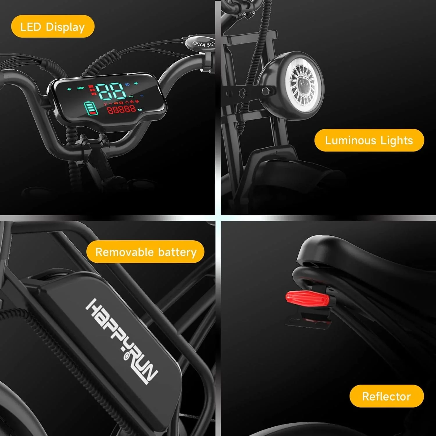 Happyrun Electric Bike for Adults 20" Fat tire with 750W Motor Ebike 48V 18AH Removable Battery 20MPH & 68 Miles - Image 5