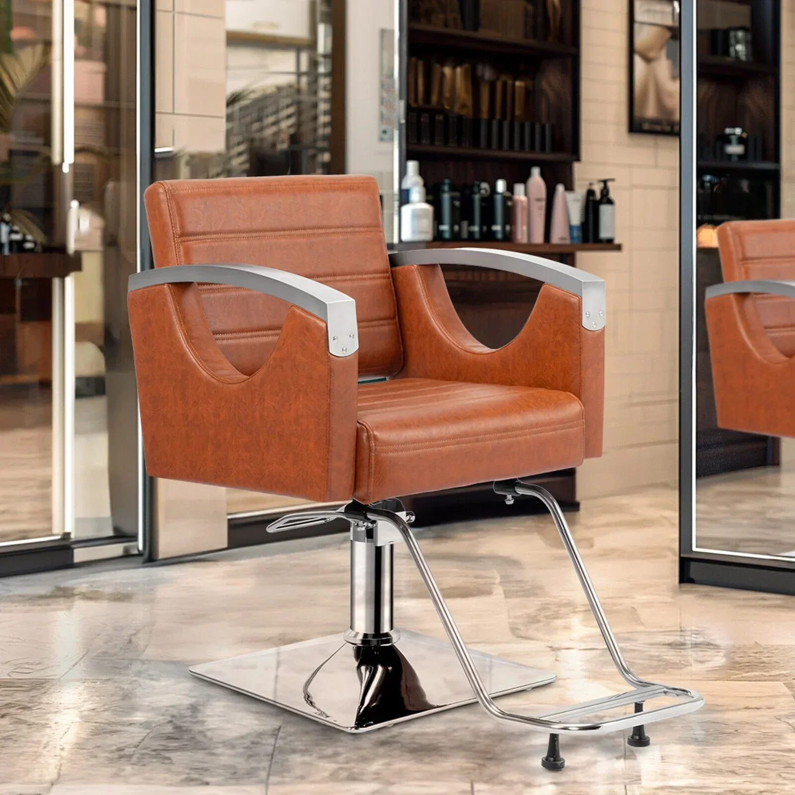 OmySalon Hydraulic Barber Chair With Stainless Steel Armrests, Brown Or Black - Image 19