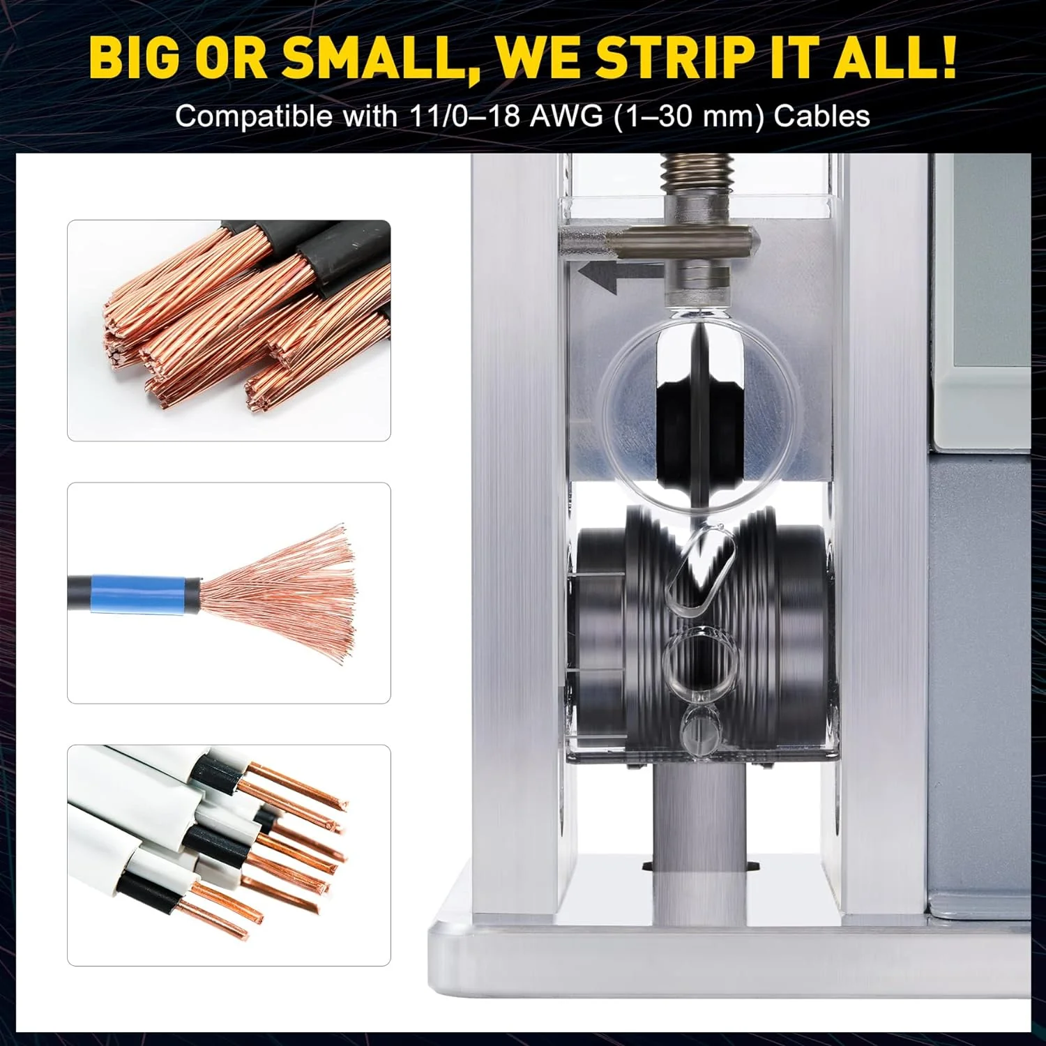 Speed Adjustable Wire Stripper, Automatic Cable Stripping Machine for 0.04"-1.2" Copper Wires, Electric Scrap Cable Stripper Tool for 11/0-18 AWG Wires, Cable Jacket Remover for Recycling - Image 13