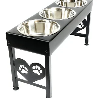 Elevated Triple Dog Feeding Station With 3-Quart Stainless Steel Bowls, 16 Inch Tall