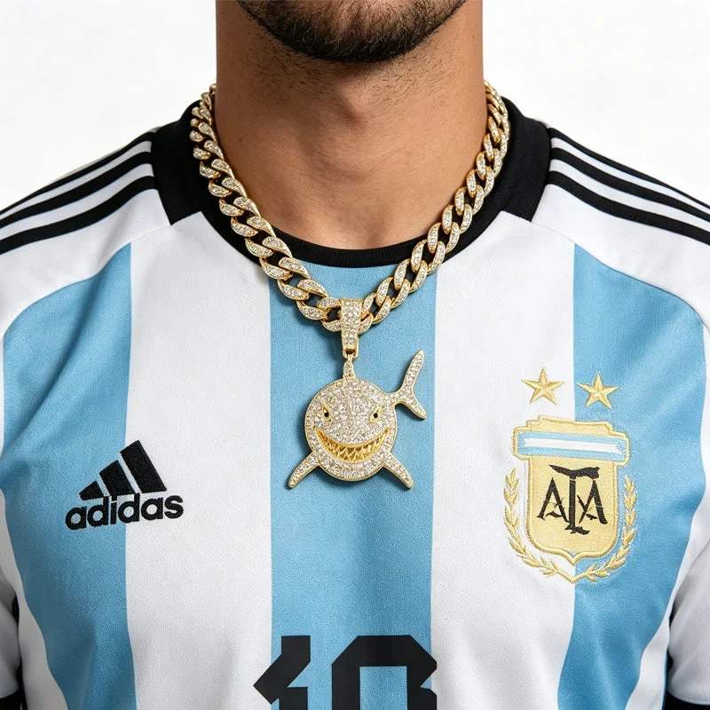 Shark Pendant Necklace With 20in Cuban Link Chain, 13mm Width - Image 7