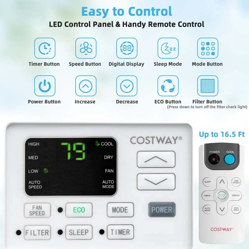 10000 BTU Window Air Conditioner With Remote, ECO Mode And Dehumidifier - White - Image 5