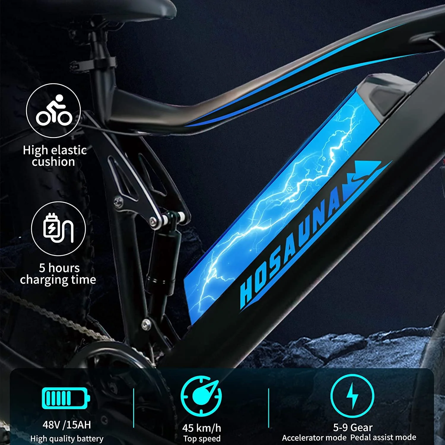 Electric Bike Electric Mountain Bike 500W Ebike26'' Fat Tire Ebike, 28+MPH Adults Ebike with Removable 48V 15ah Battery, Shimano 6 - Speed Black - Image 6