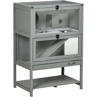 PawHut Wooden Hamster Cage With Lower Storage Shelf And Running Wheel