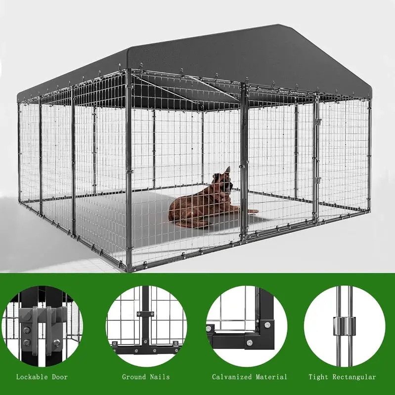 Kullavik Extra-Large Outdoor Dog Kennel, 118 in x 118 in, Heavy-Duty Metal/Steel Enclosure With Waterproof Roof - Black - Image 7