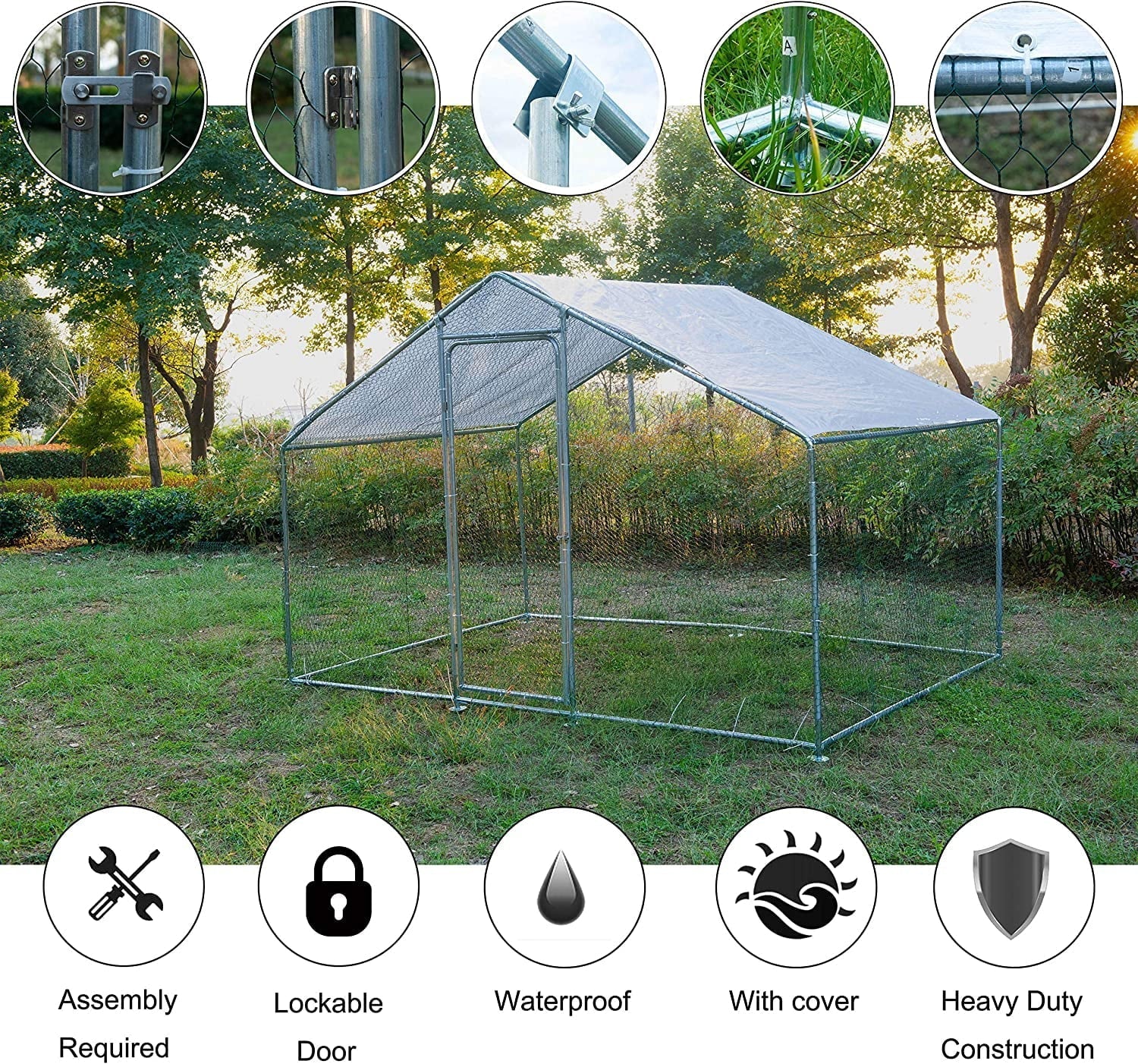 Phonjoroo Metal Chicken Coop With Run Cover, 10 ft L x 6.6 ft W x 6.6 ft H (79.2 in H x 79.2 in W x 120 in D) - Image 4