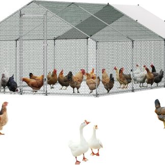 VEVOR Walk-In Metal Chicken Coop With Cover, 19.7 x 9.8 x 6.5 ft, Spire Roof And Security Lock