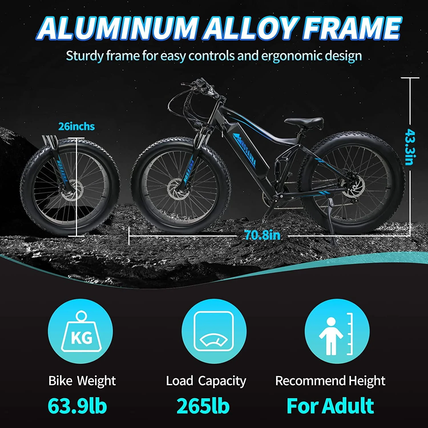 Electric Bike Electric Mountain Bike 500W Ebike26'' Fat Tire Ebike, 28+MPH Adults Ebike with Removable 48V 15ah Battery, Shimano 6 - Speed Black - Image 7