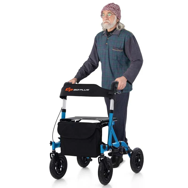 Foldable Rolling Rollator Walker With Seat, 9.5 Inch Pneumatic Wheels - Image 3