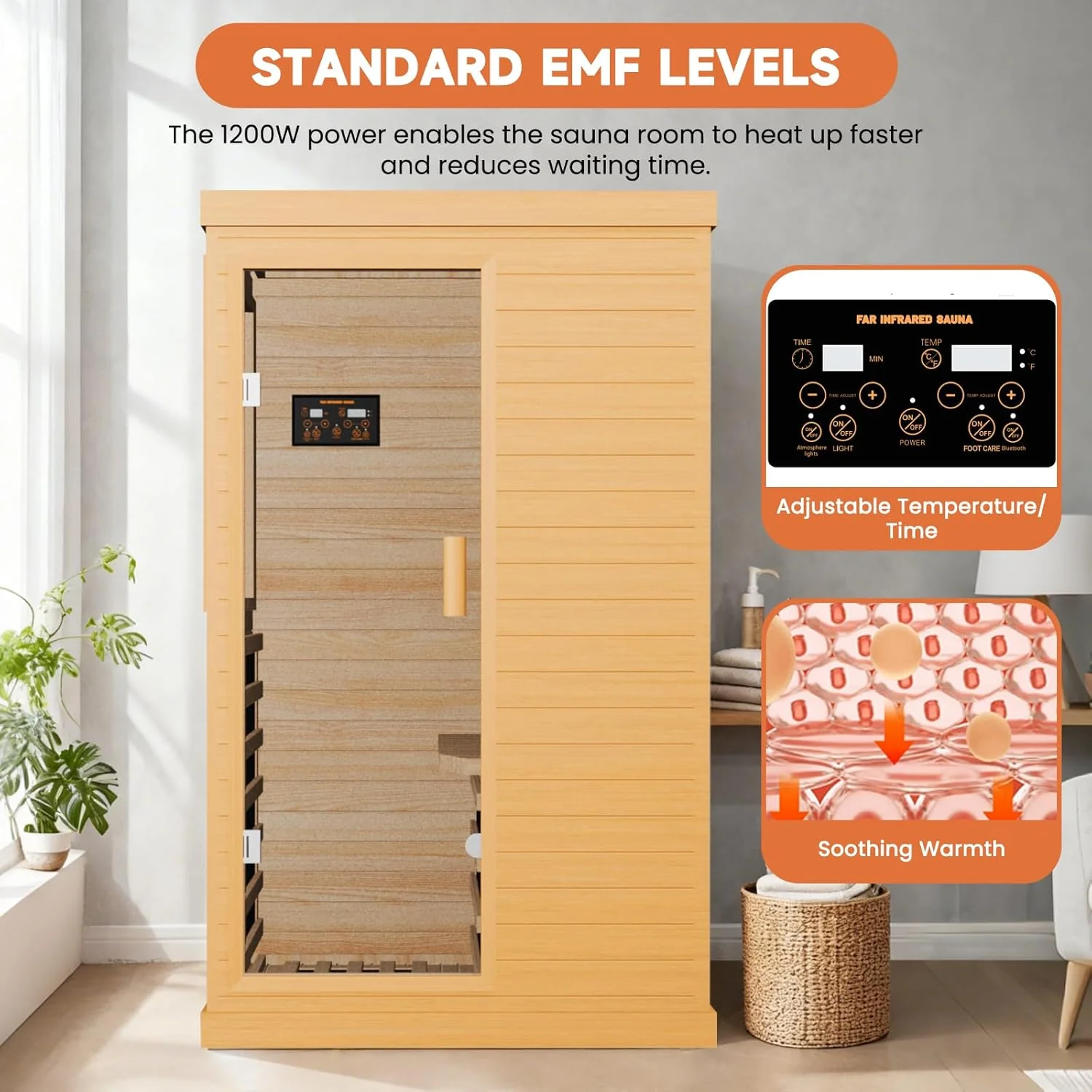 Far Infrared Home Sauna Spa Room, Canadian Hemlock Wood, 1200W, 110V, 35.2 x 27.6 x 61.6 Inch - Image 7