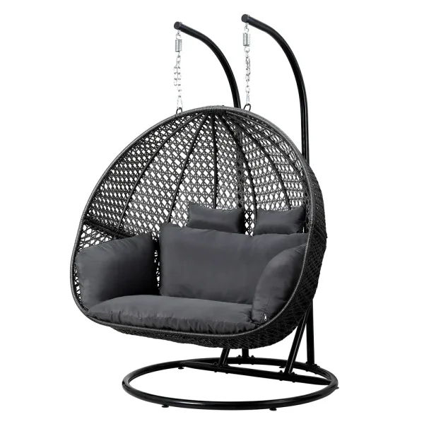 Gardeon Hanging Pod Chair With Stand And Cushion, 2 Seater, Grey